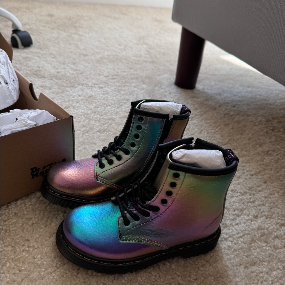 Dr Martens Kid Boots. Rainbow Crinkle. Size US 10.